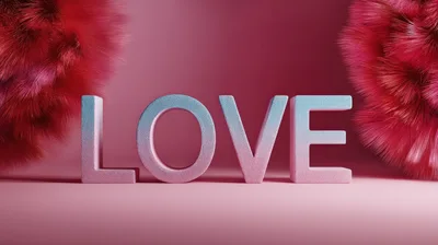 3D Love Text With Fluffy Pink Decor