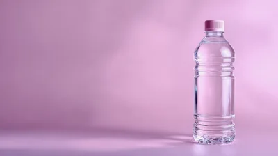 Clear Plastic Water Bottle On Pink Background