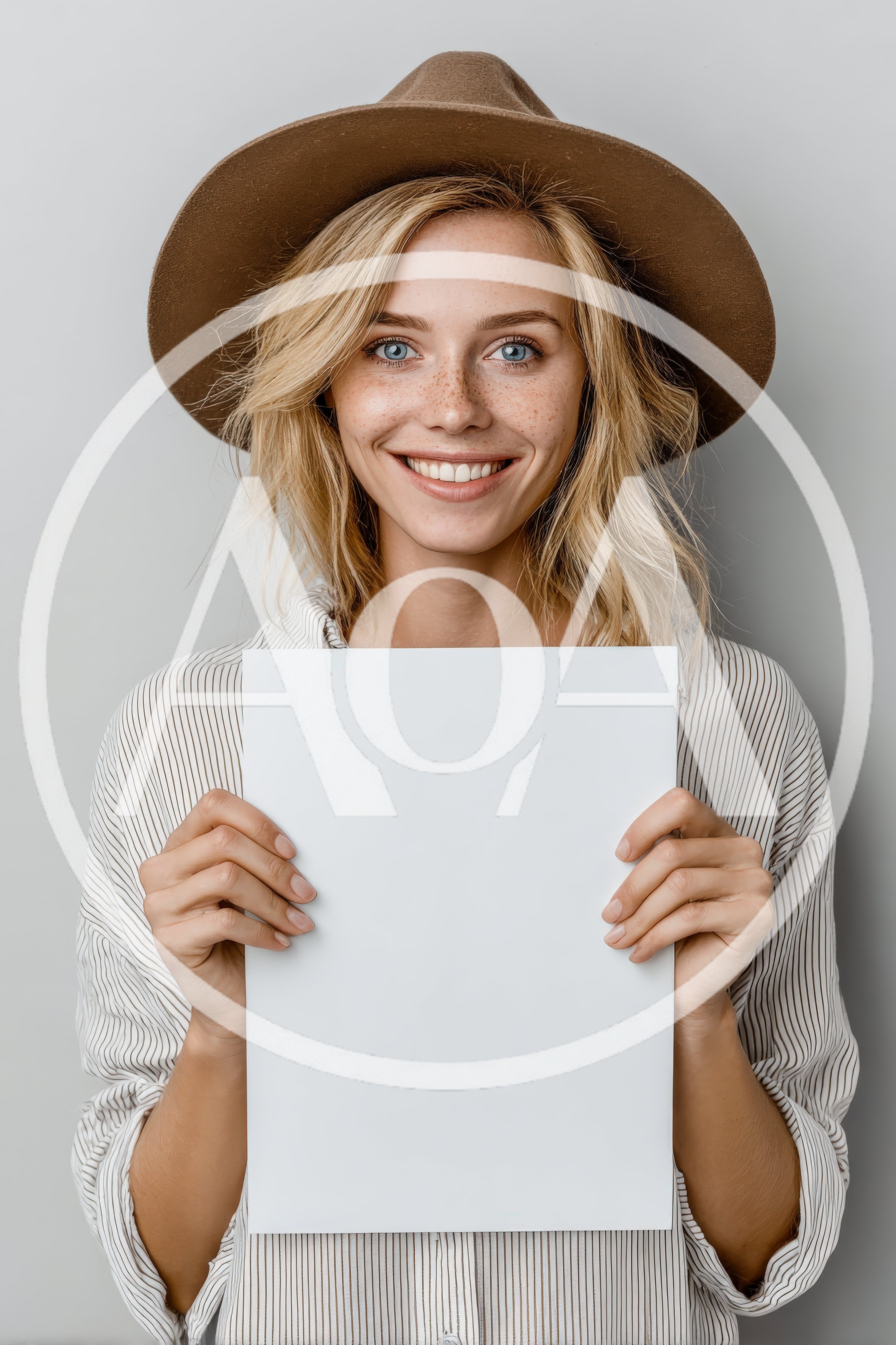 Smiling Woman Holding Blank White Paper