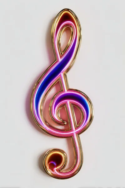 3D Rendered Neon Treble Clef Music Symbol