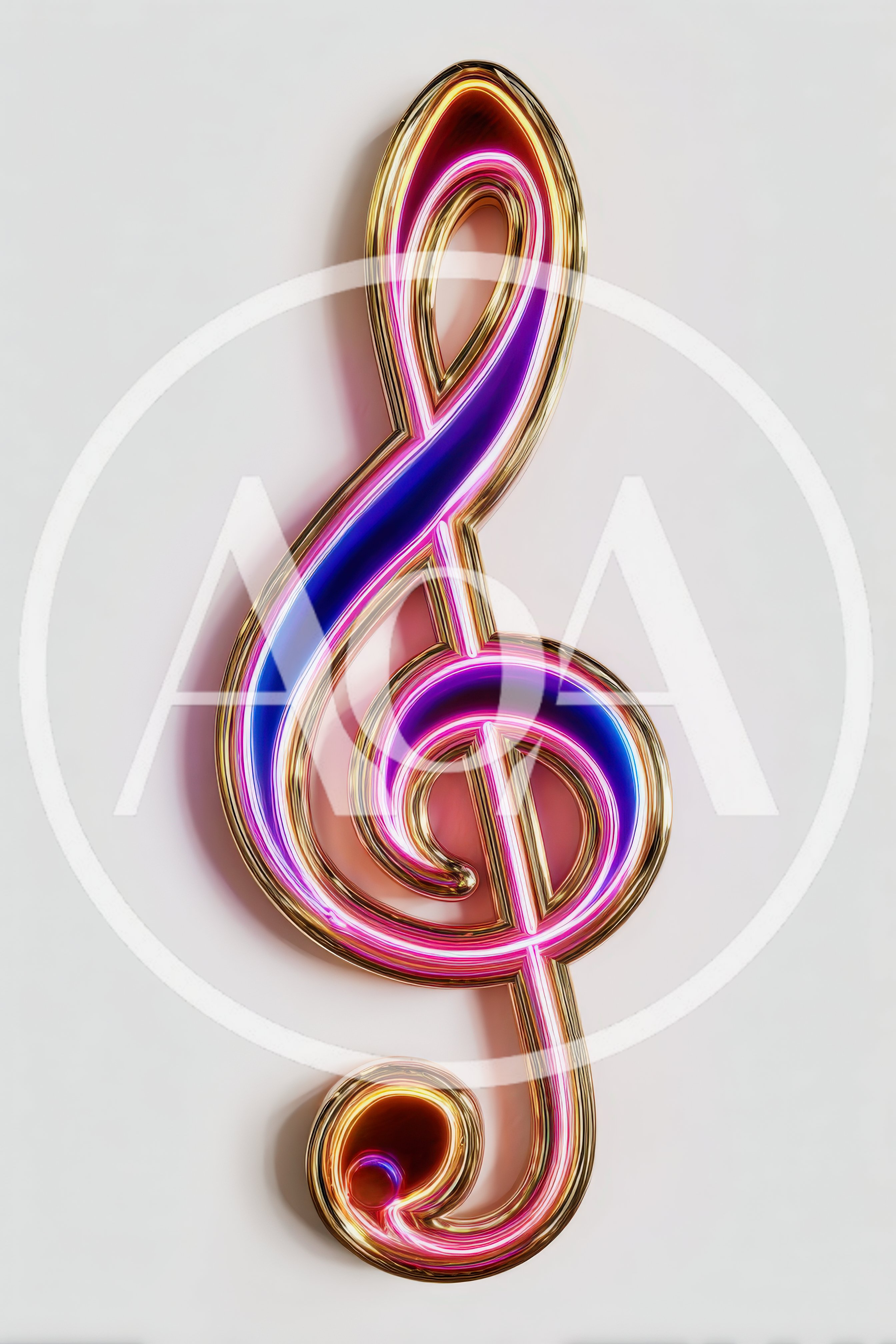 3D Rendered Neon Treble Clef Music Symbol