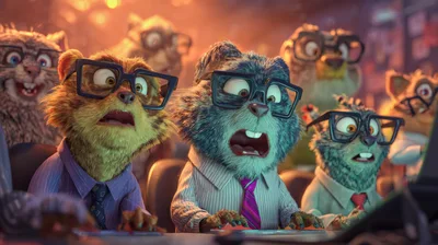 Group Of Anthropomorphic Animals Working In An Office