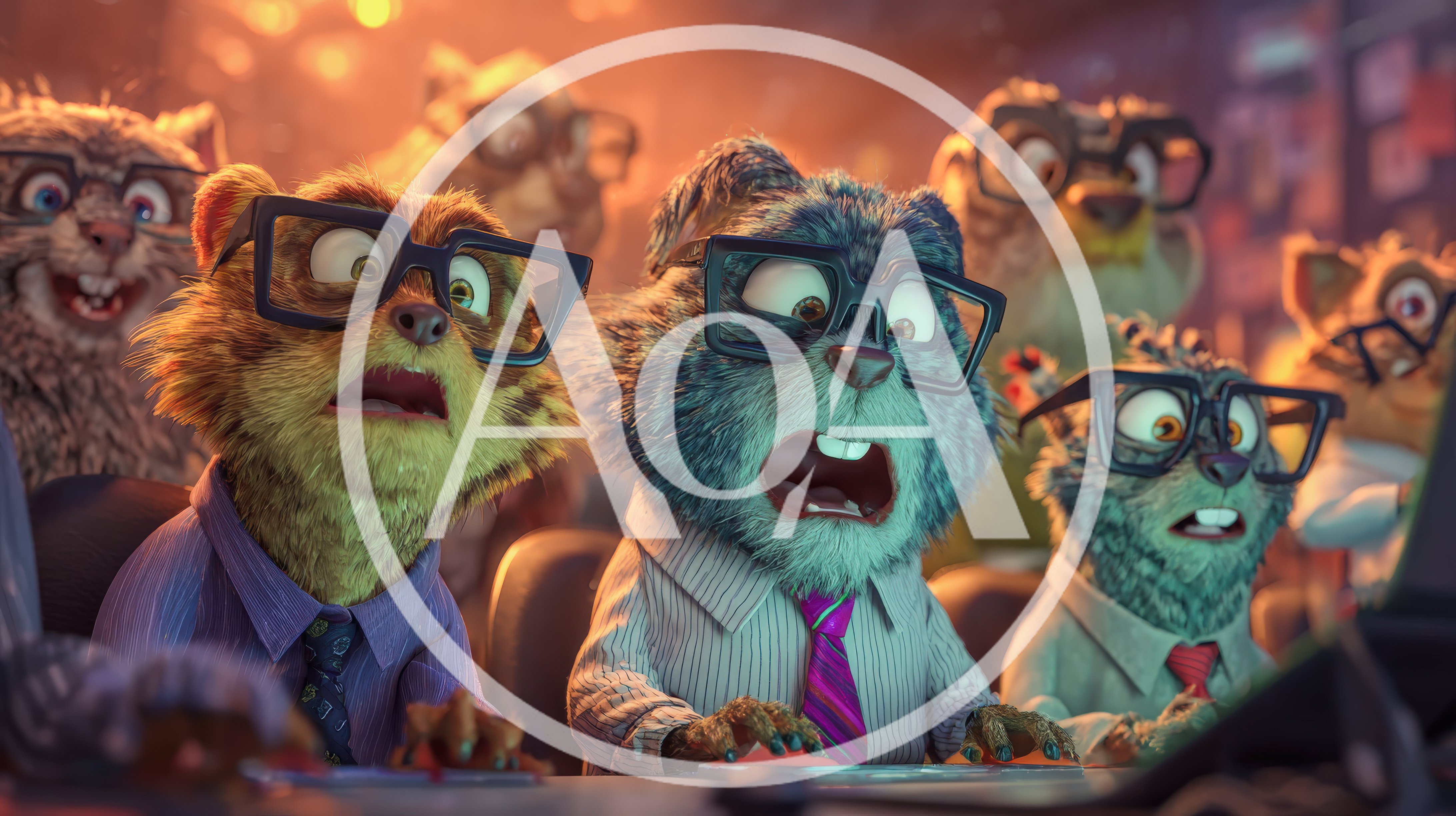Group Of Anthropomorphic Animals Working In An Office