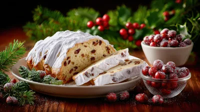 Traditional Christmas Stollen Cake With Cranberries