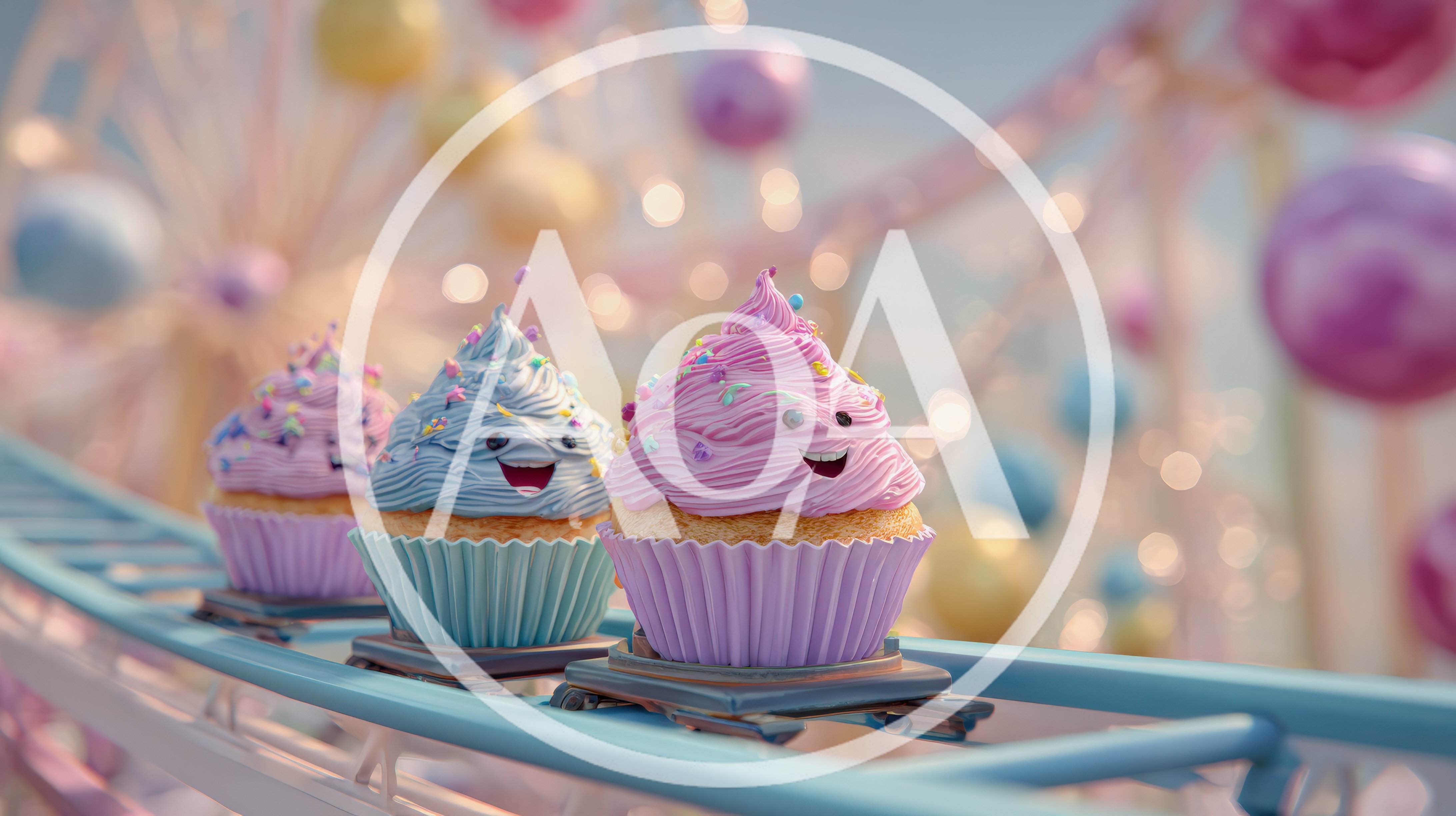 Cute Anthropomorphic Cupcakes Riding A Roller Coaster