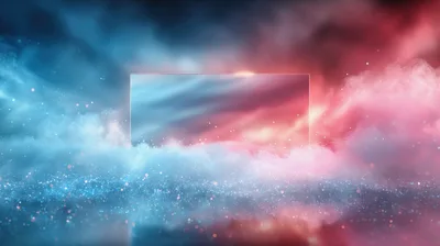 Abstract Rectangular Frame Floating In Colorful Nebula Clouds