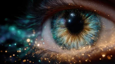 Macro Close Up Of A Human Eye With Cosmic Details