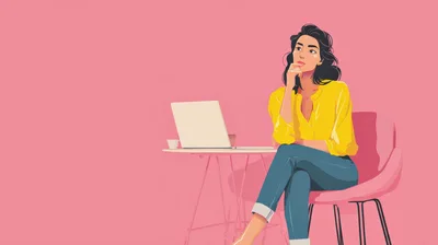 Thoughtful Woman Sitting At Desk With Laptop