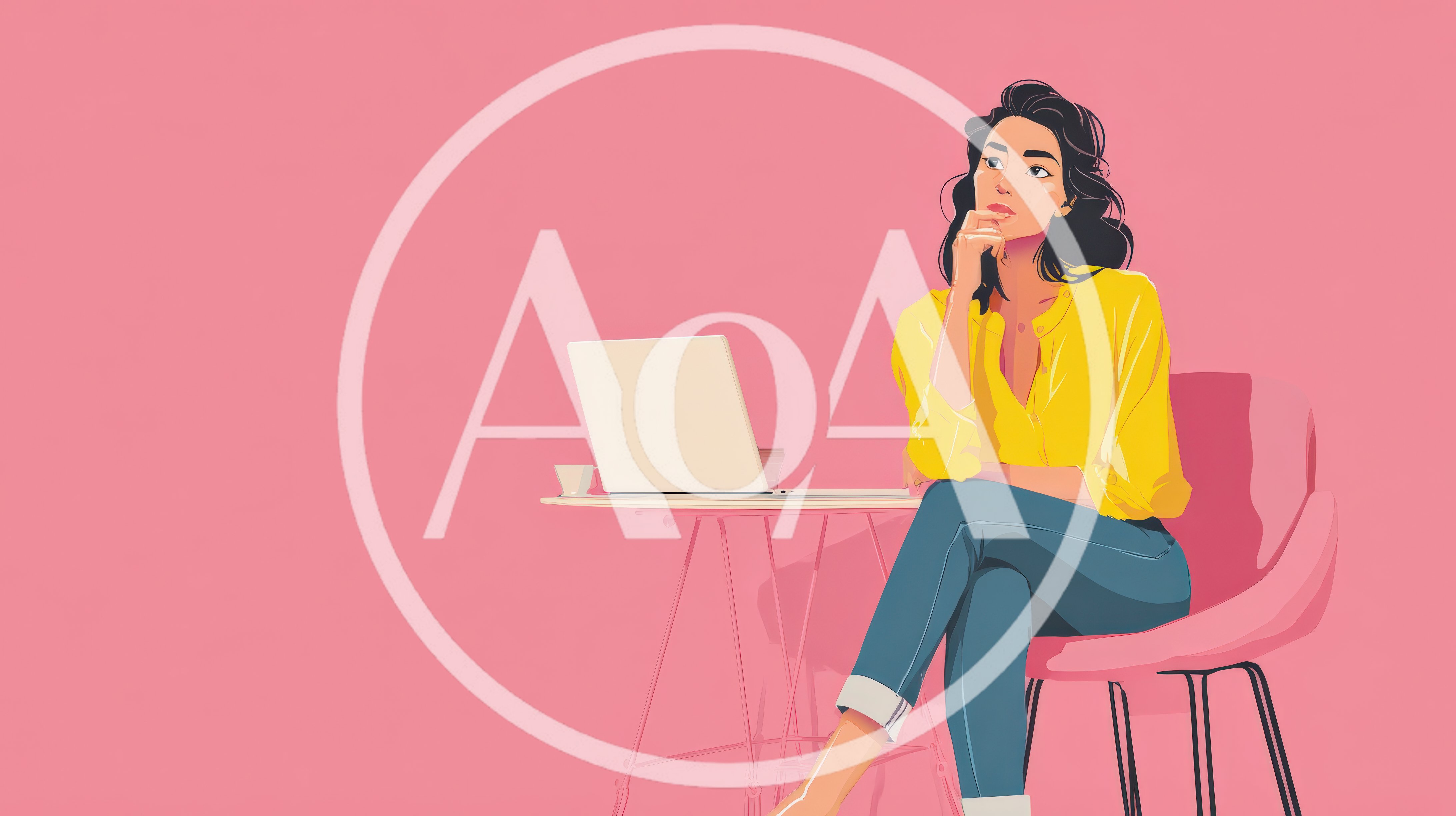 Thoughtful Woman Sitting At Desk With Laptop