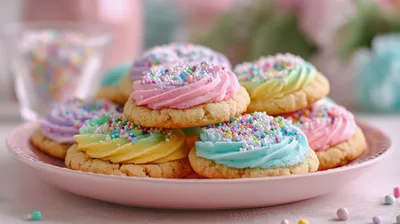 Assorted Pastel Frosted Sugar Cookies With Sprinkles