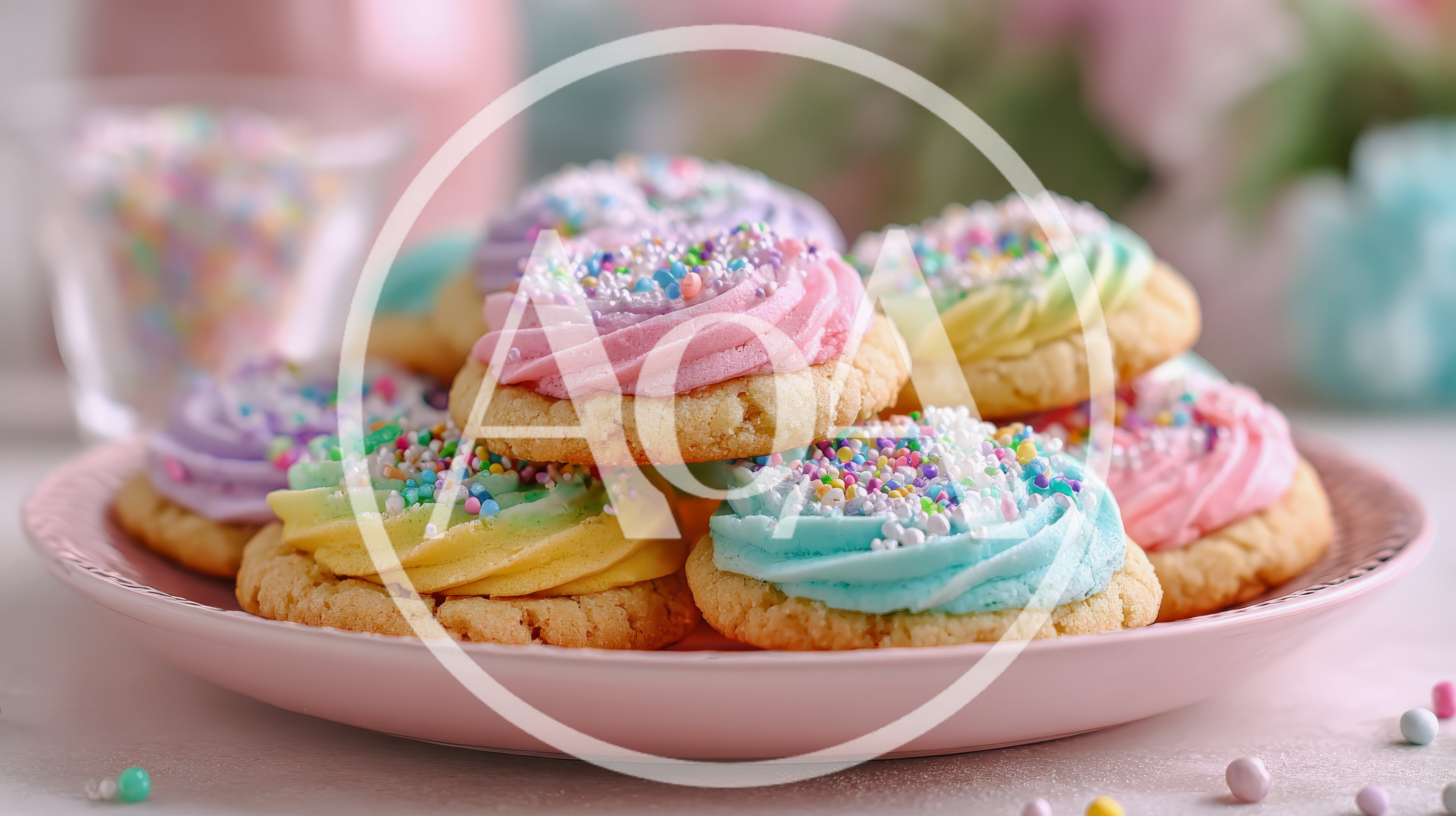 Assorted Pastel Frosted Sugar Cookies With Sprinkles