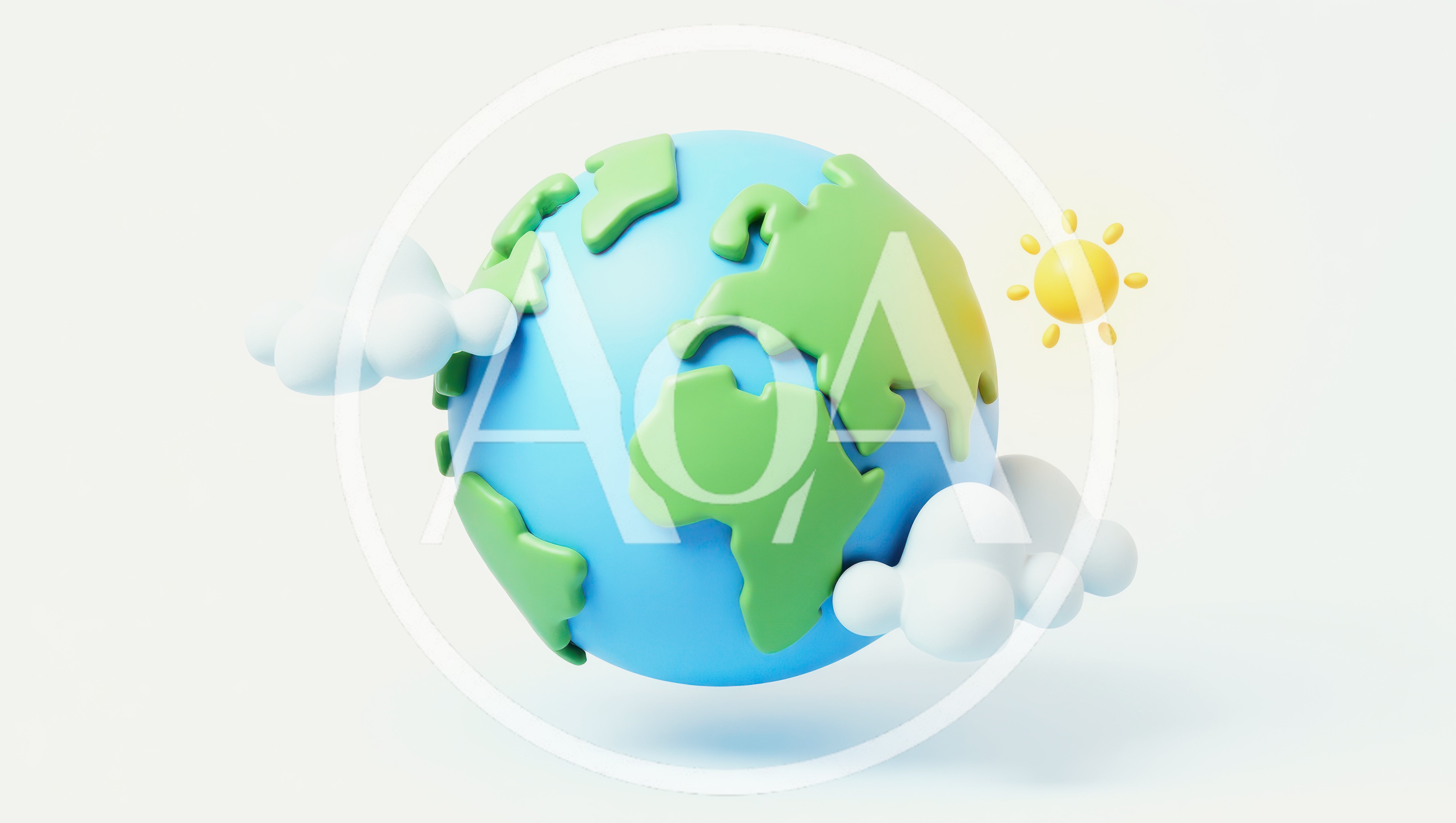 3D Rendered Cartoon Earth Globe With Sun And Clouds