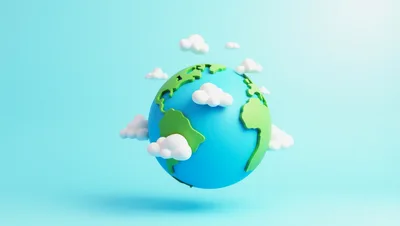 3D Rendered Cartoon Earth Globe With Floating Clouds