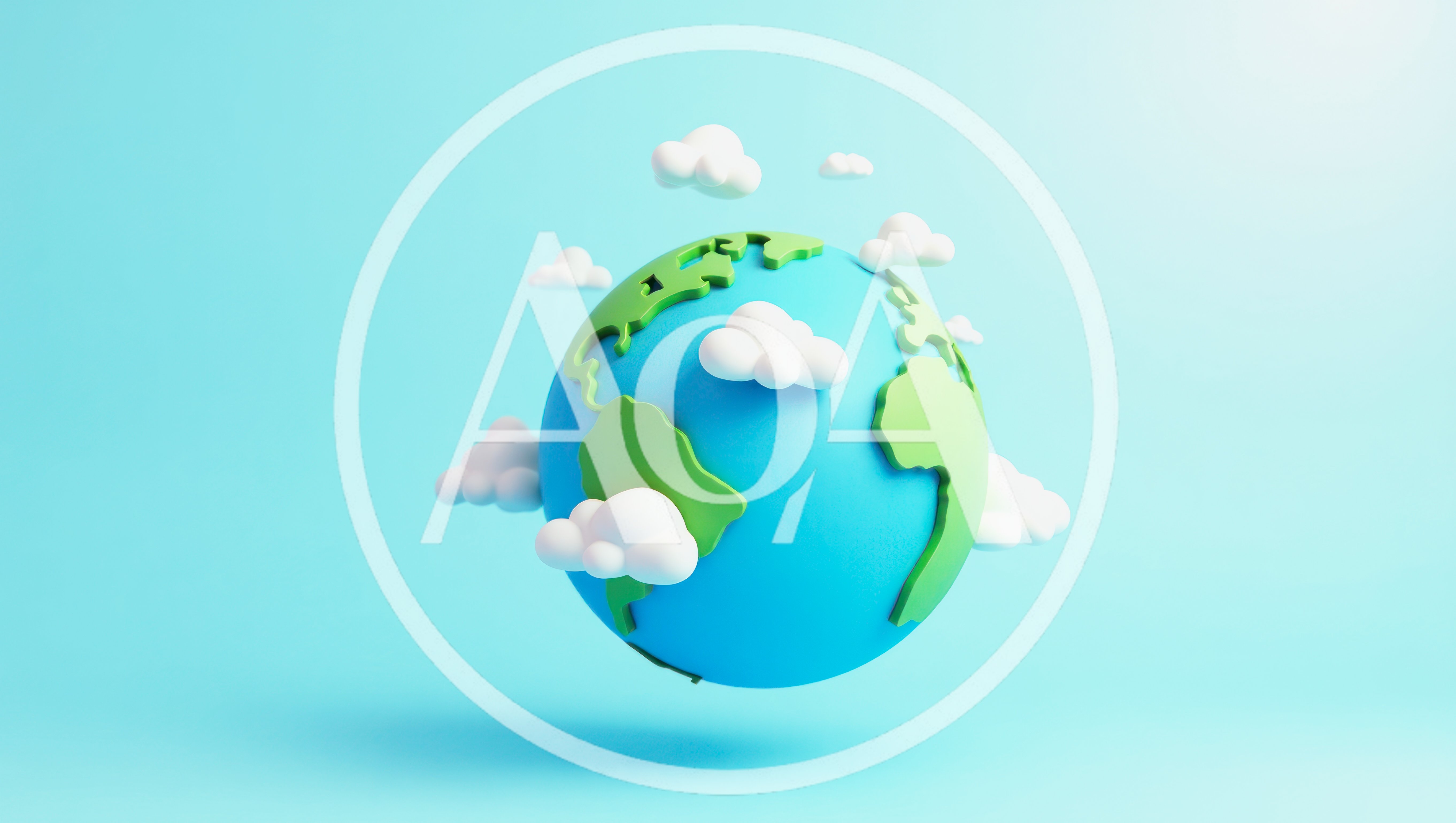 3D Rendered Cartoon Earth Globe With Floating Clouds
