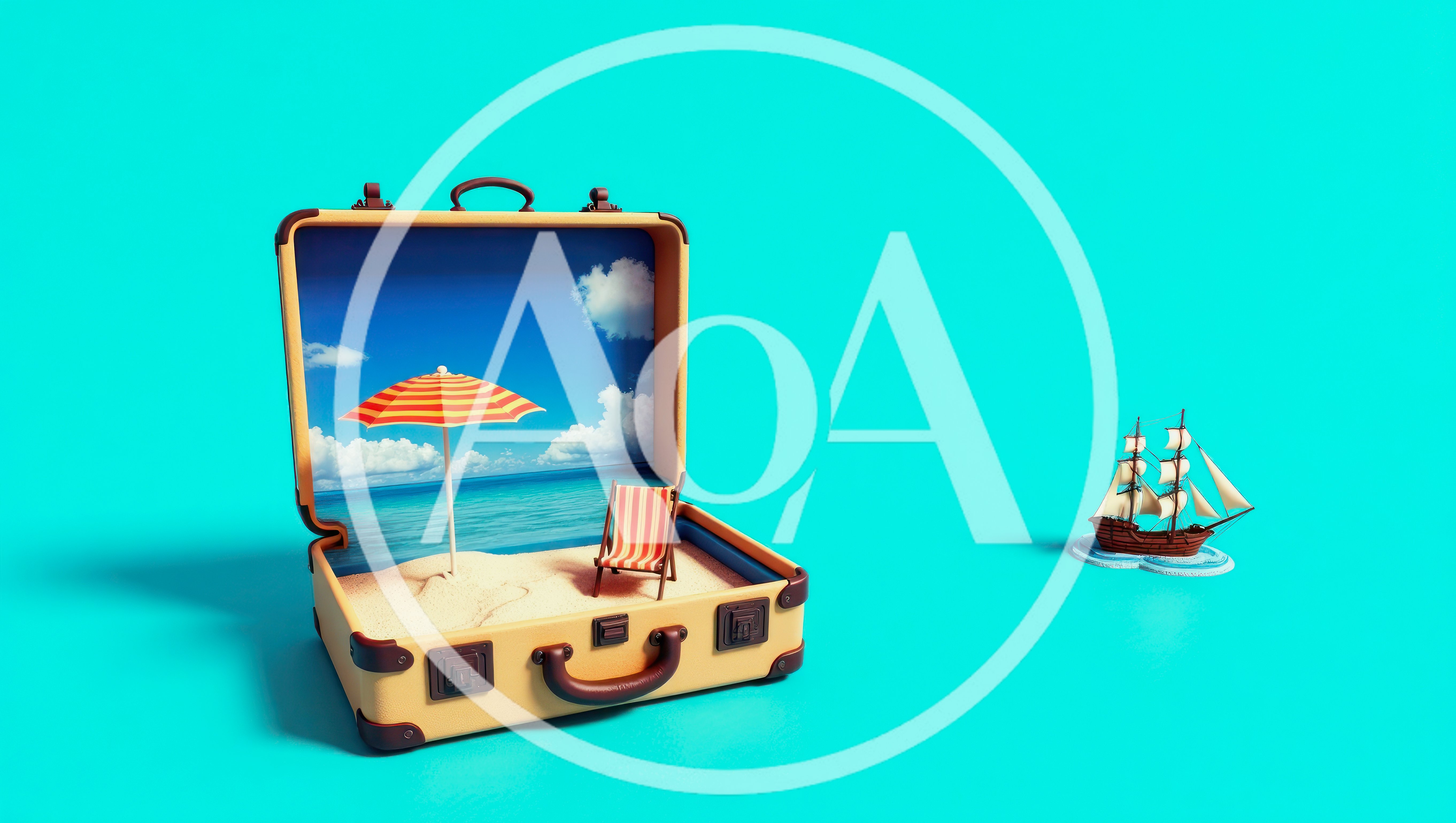 Surreal Suitcase Beach Scene With Miniature Sailing Ship