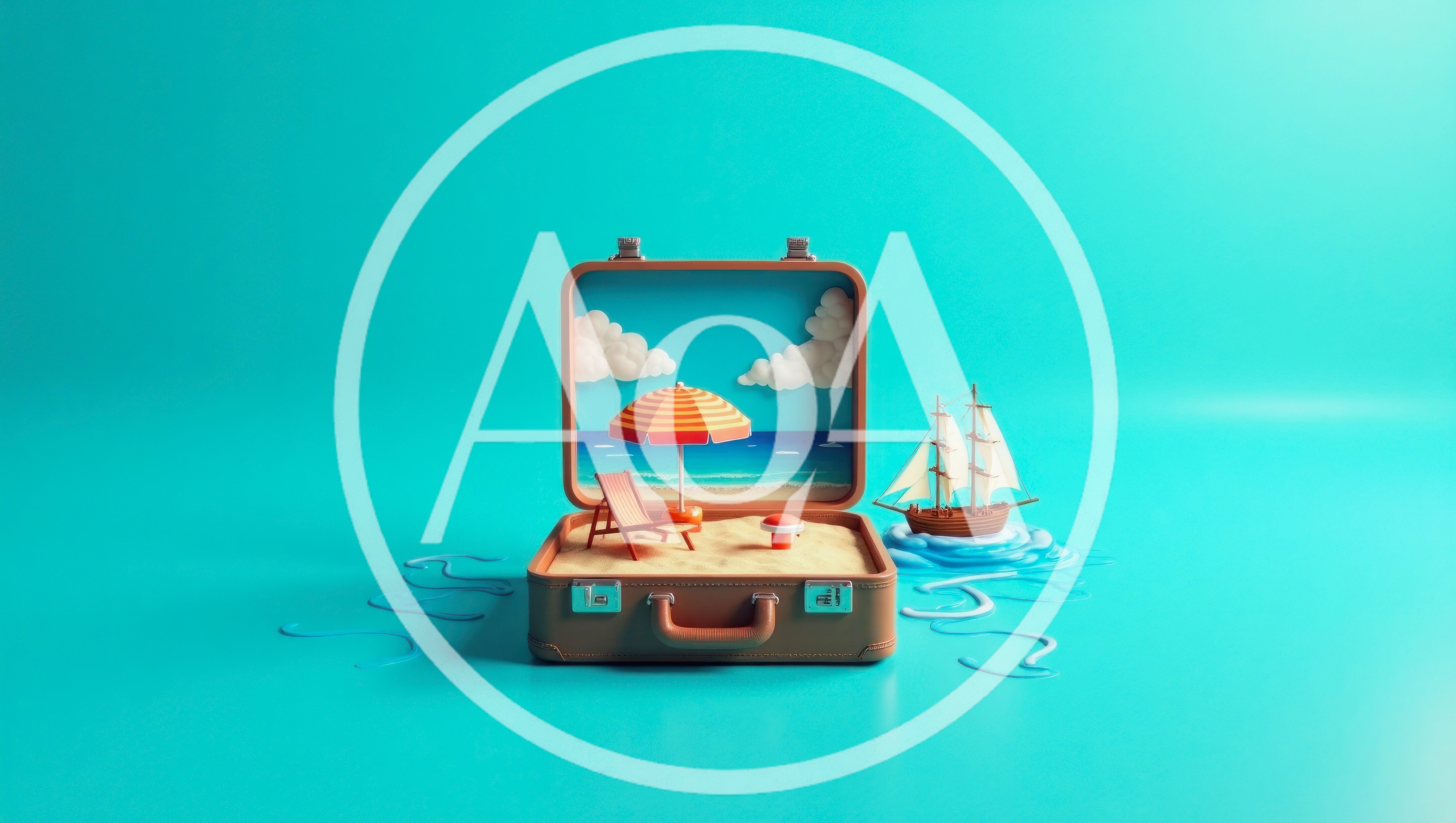 Miniature Beach Scene Inside An Open Suitcase