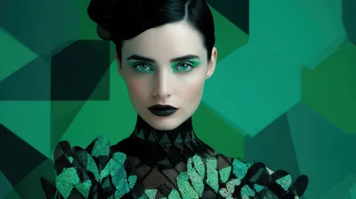 Portrait Of A Woman With Avant Garde Green Makeup