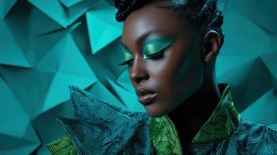 Portrait Of A Woman With Futuristic Green Makeup