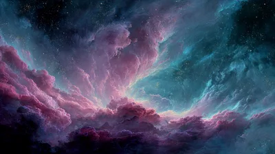 Abstract Cosmic Nebula With Pink And Blue Clouds