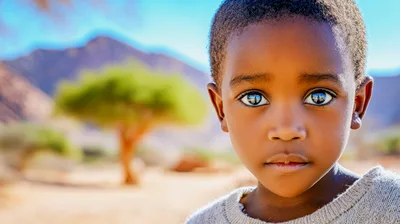 Portrait Of A Young African Boy In The Desert