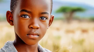 Portrait Of A Young African Boy In The Savannah