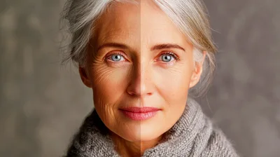 Split Face Comparison Showing Aging And Youthful Skin