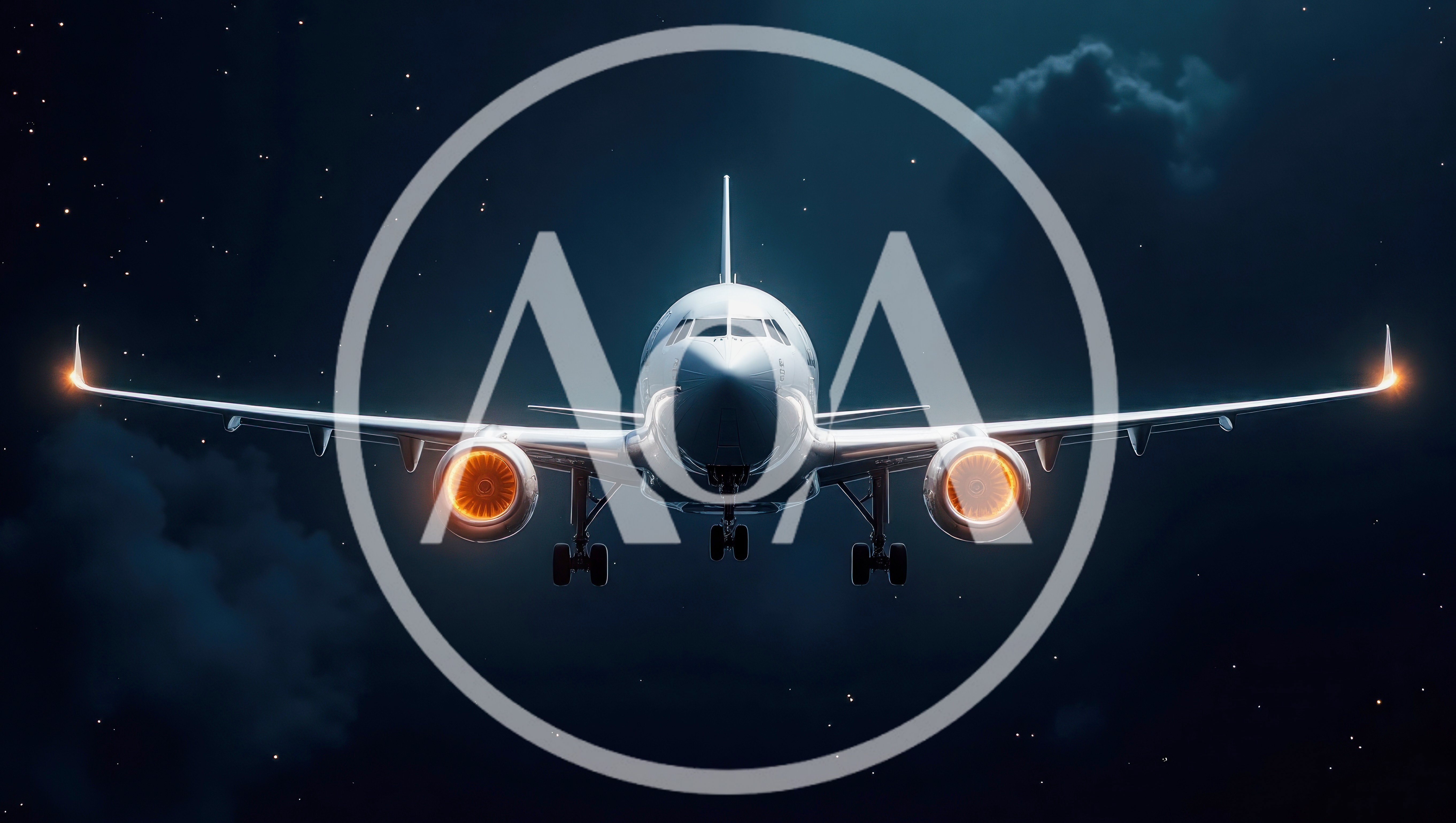 Commercial Airplane Flying Through Night Sky