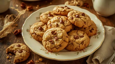 Freshly Baked Chocolate Chip Cookies On A Plate