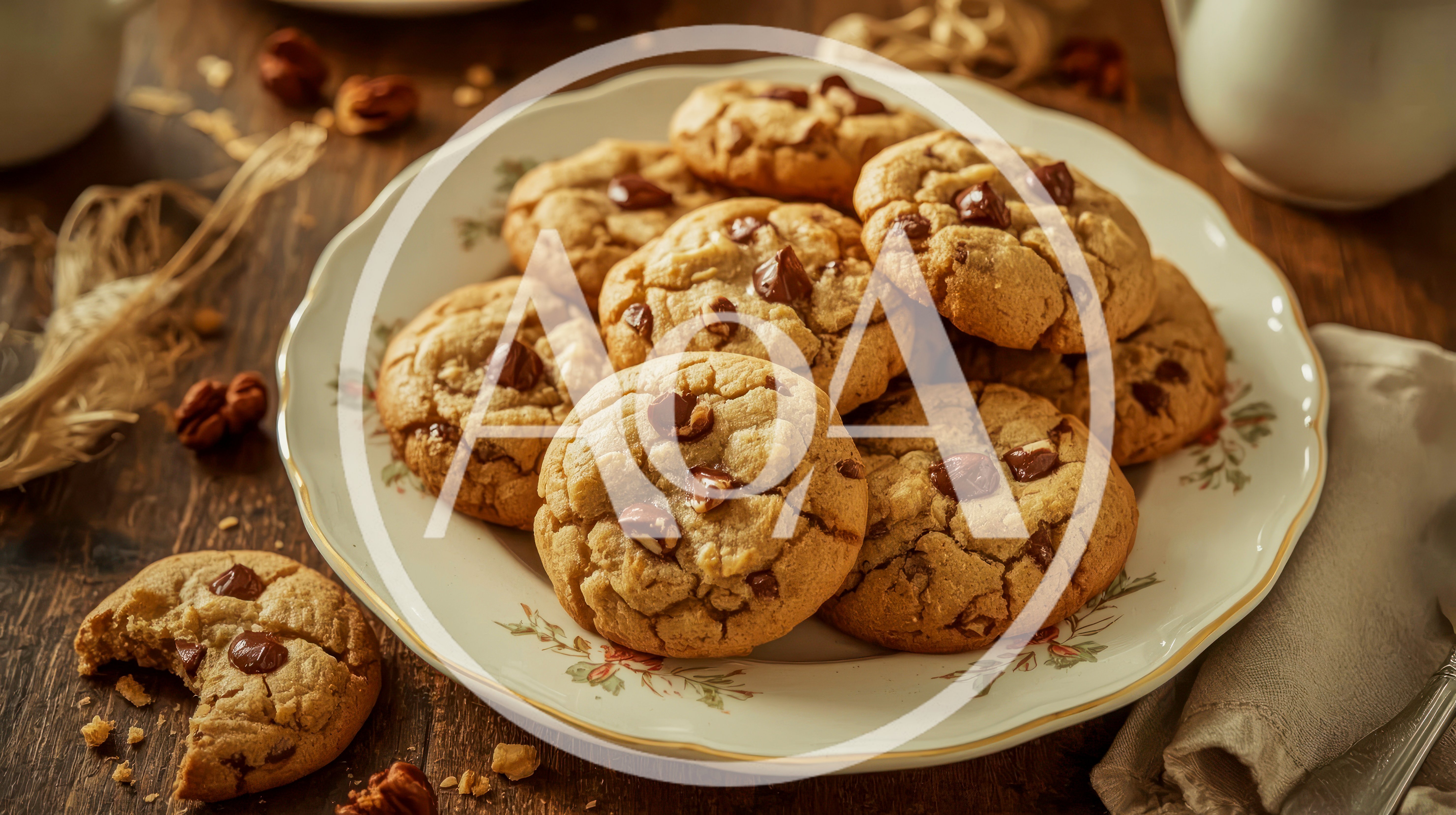 Freshly Baked Chocolate Chip Cookies On A Plate