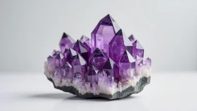Amethyst Crystal Cluster On A White Background