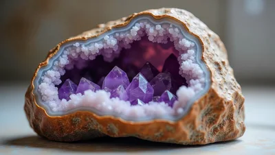 Amethyst Geode Crystal Formation With Purple Quartz Points