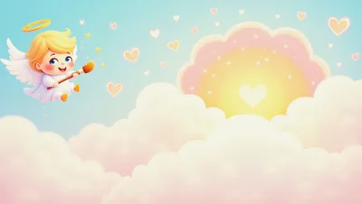 Cute Cartoon Angel Painting Hearts in the Sky