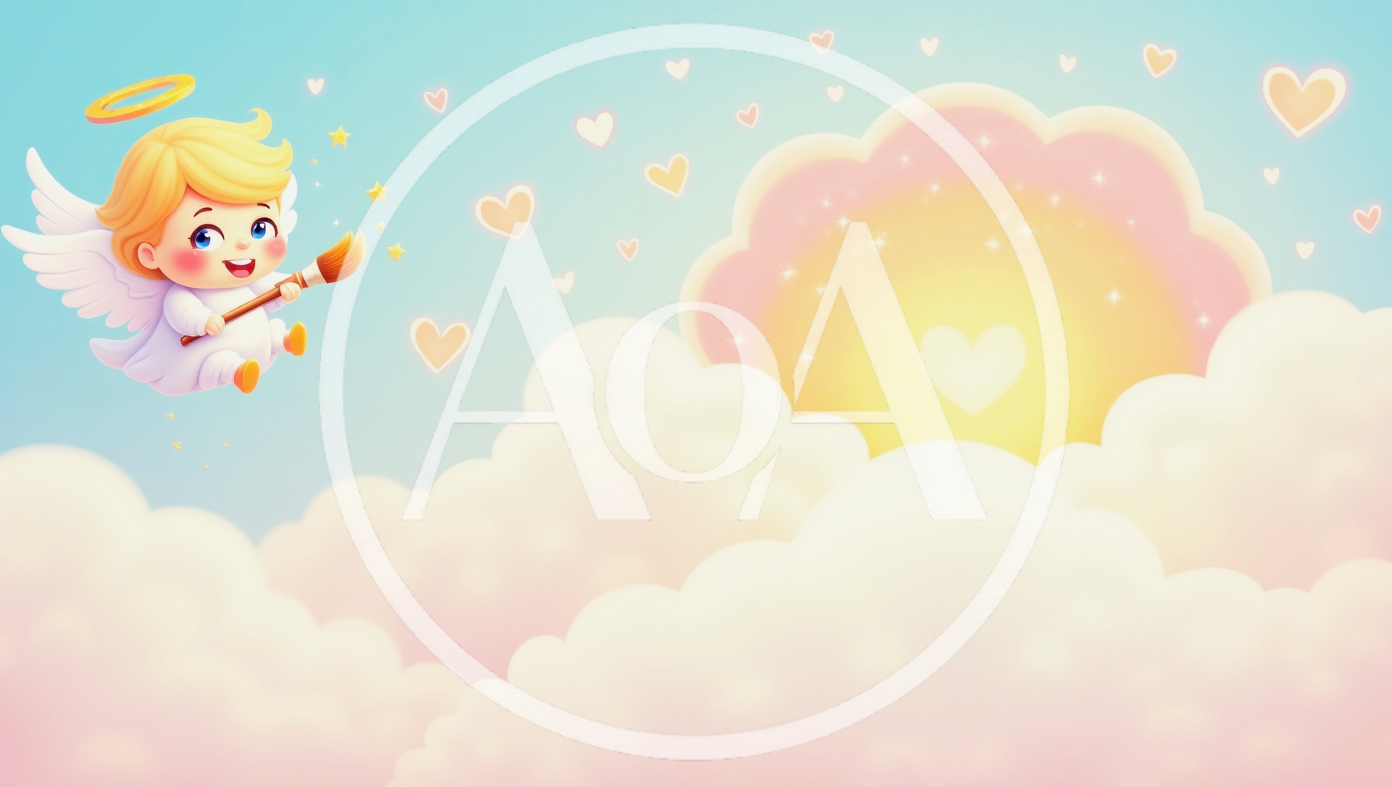 Cute Cartoon Angel Painting Hearts in the Sky