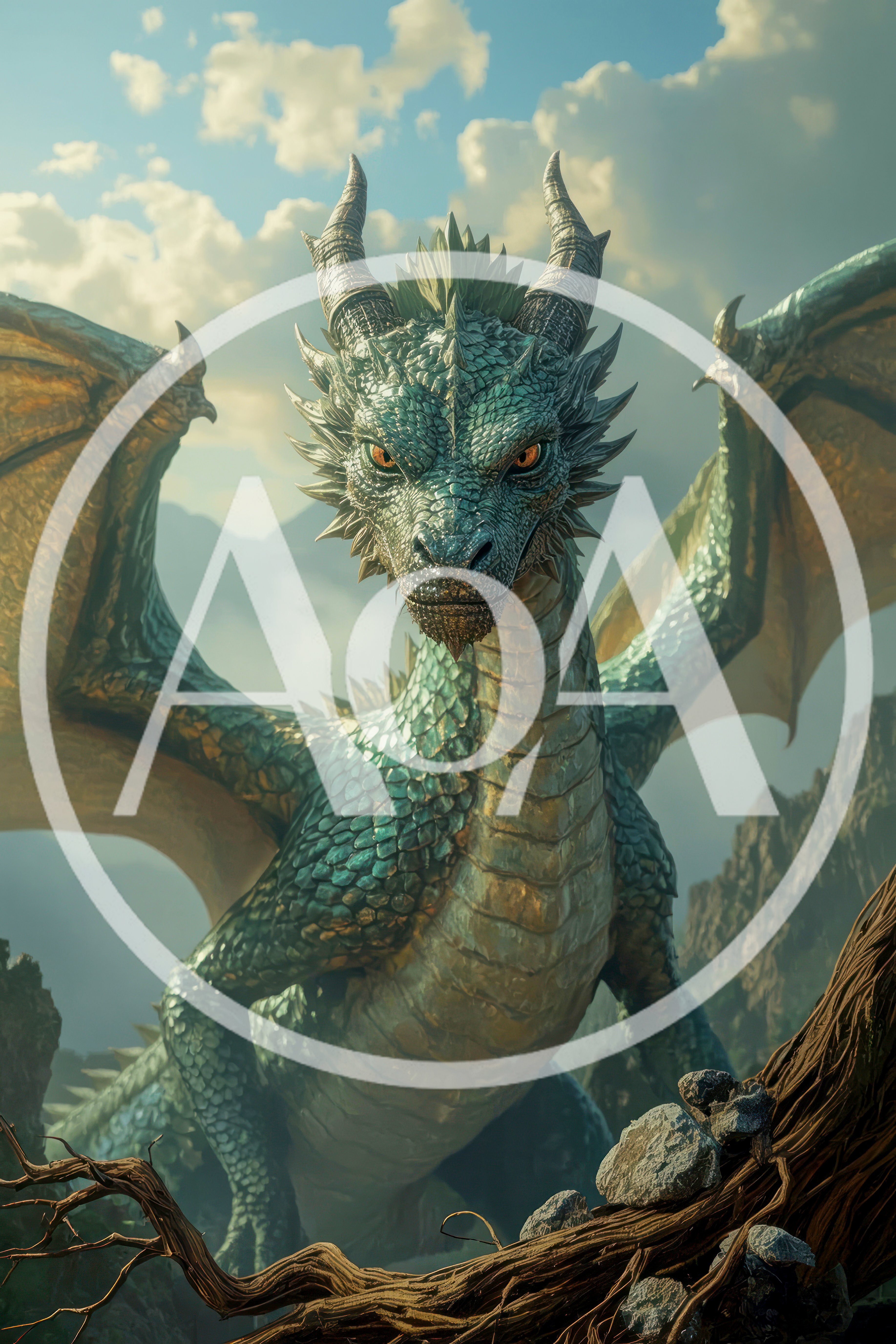 Majestic Green Dragon Perched on Mountain Peak