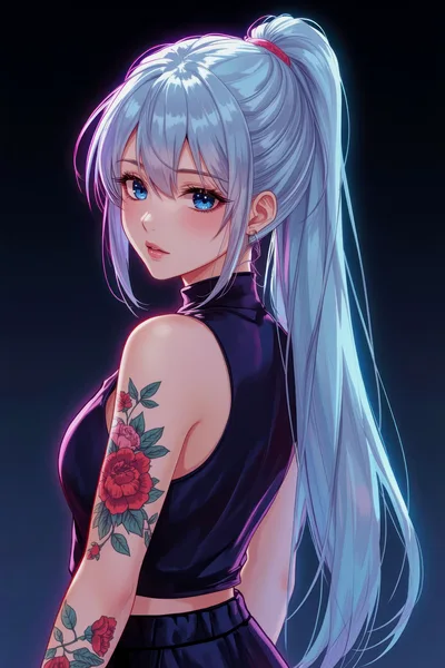 Anime Style Portrait Of A Young Woman With Tattoos