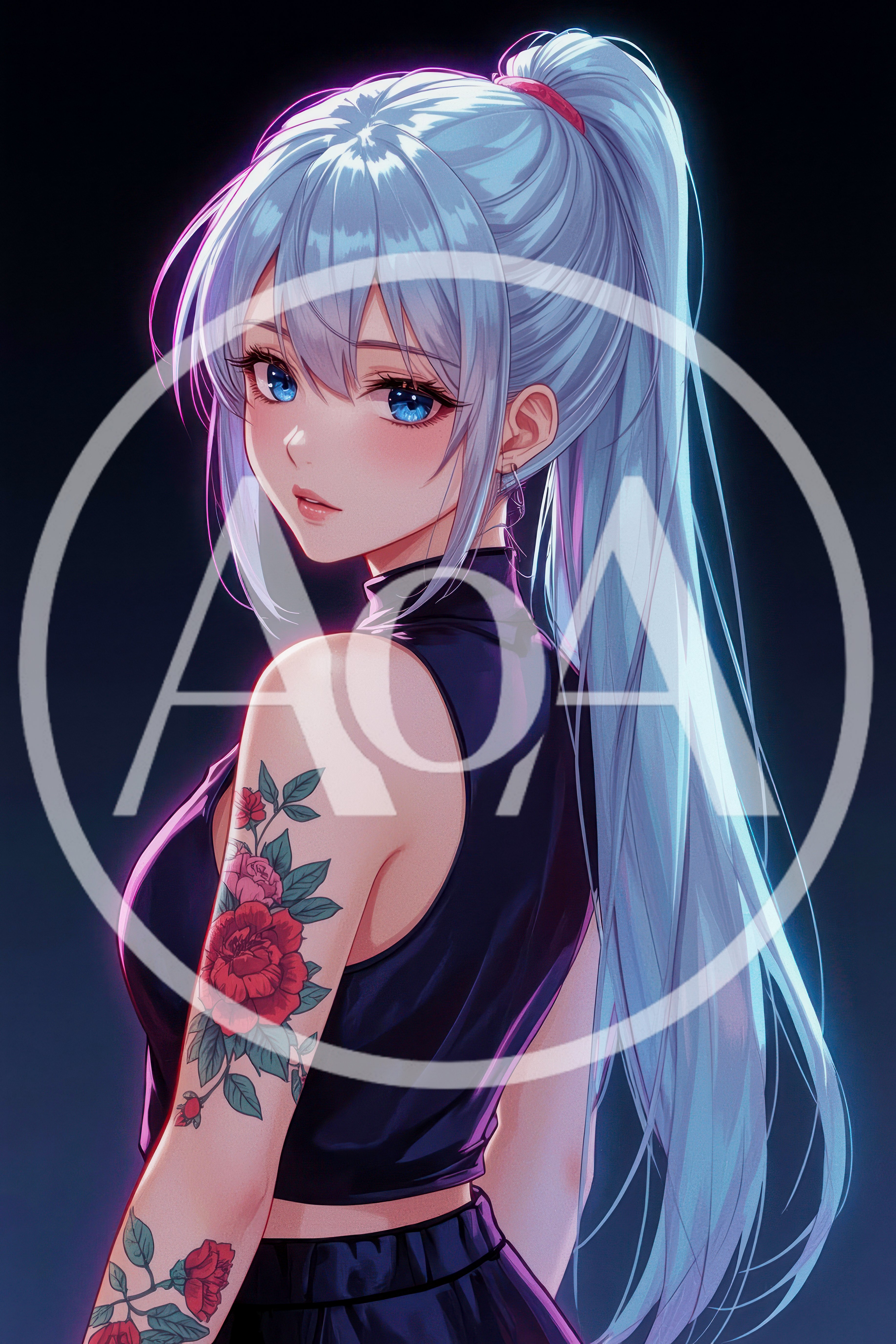 Anime Style Portrait Of A Young Woman With Tattoos
