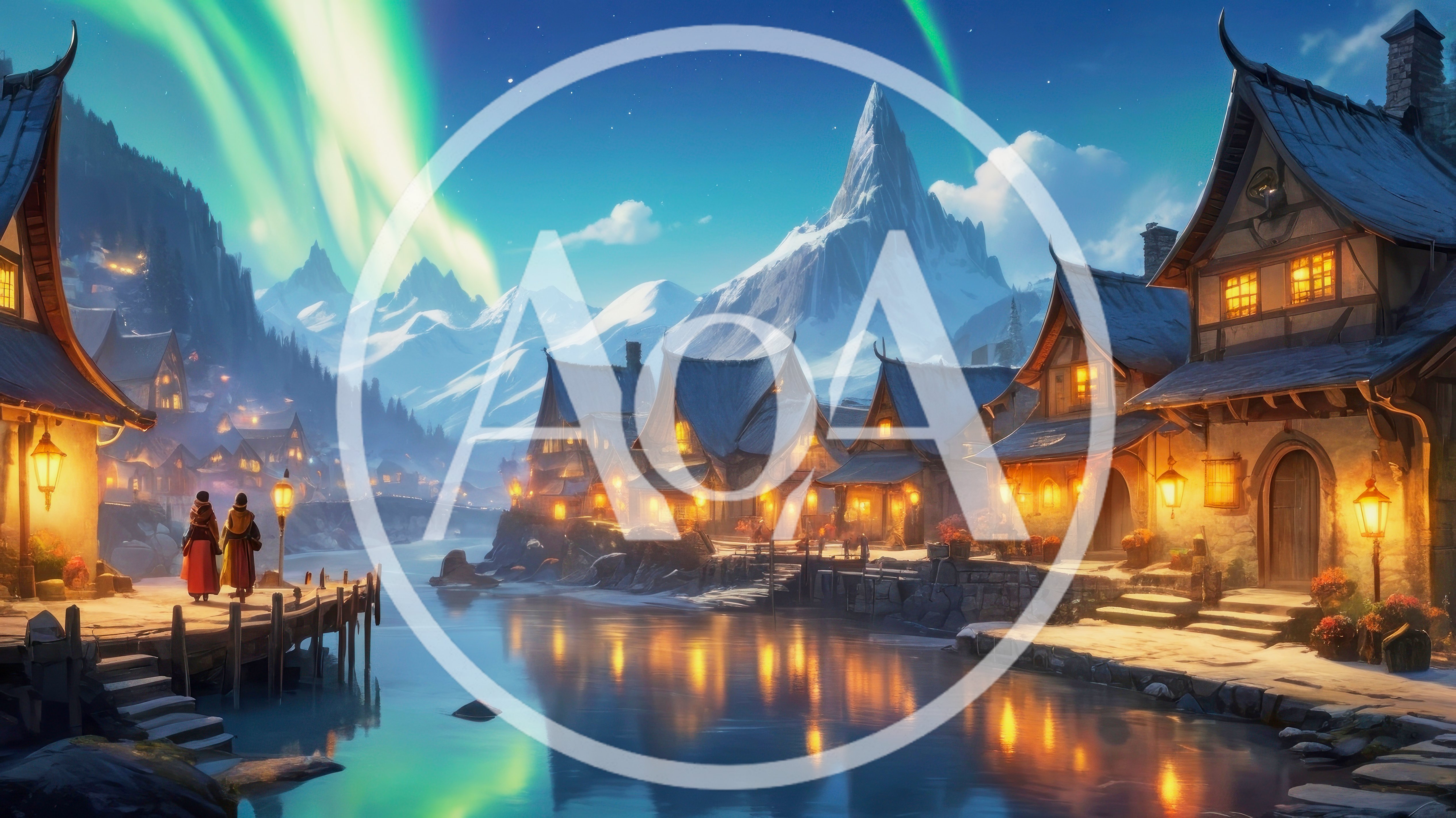 Fantasy Nordic Village Under Aurora Borealis
