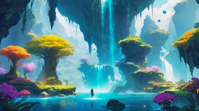 Fantasy Landscape With Floating Islands And Glowing Waterfalls