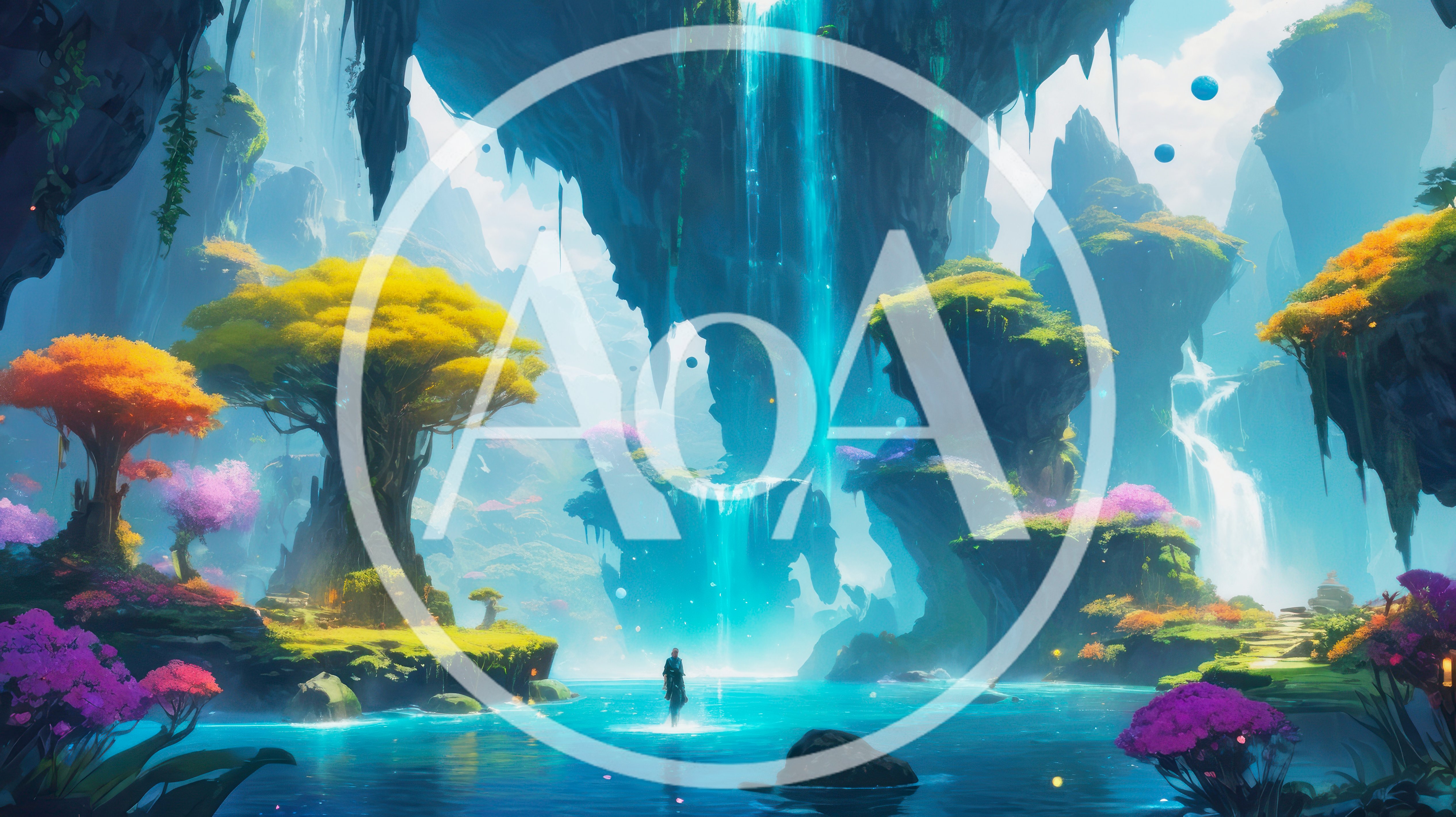 Fantasy Landscape With Floating Islands And Glowing Waterfalls