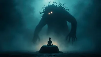 Shadowy Monster Looming Over A Person In Bed