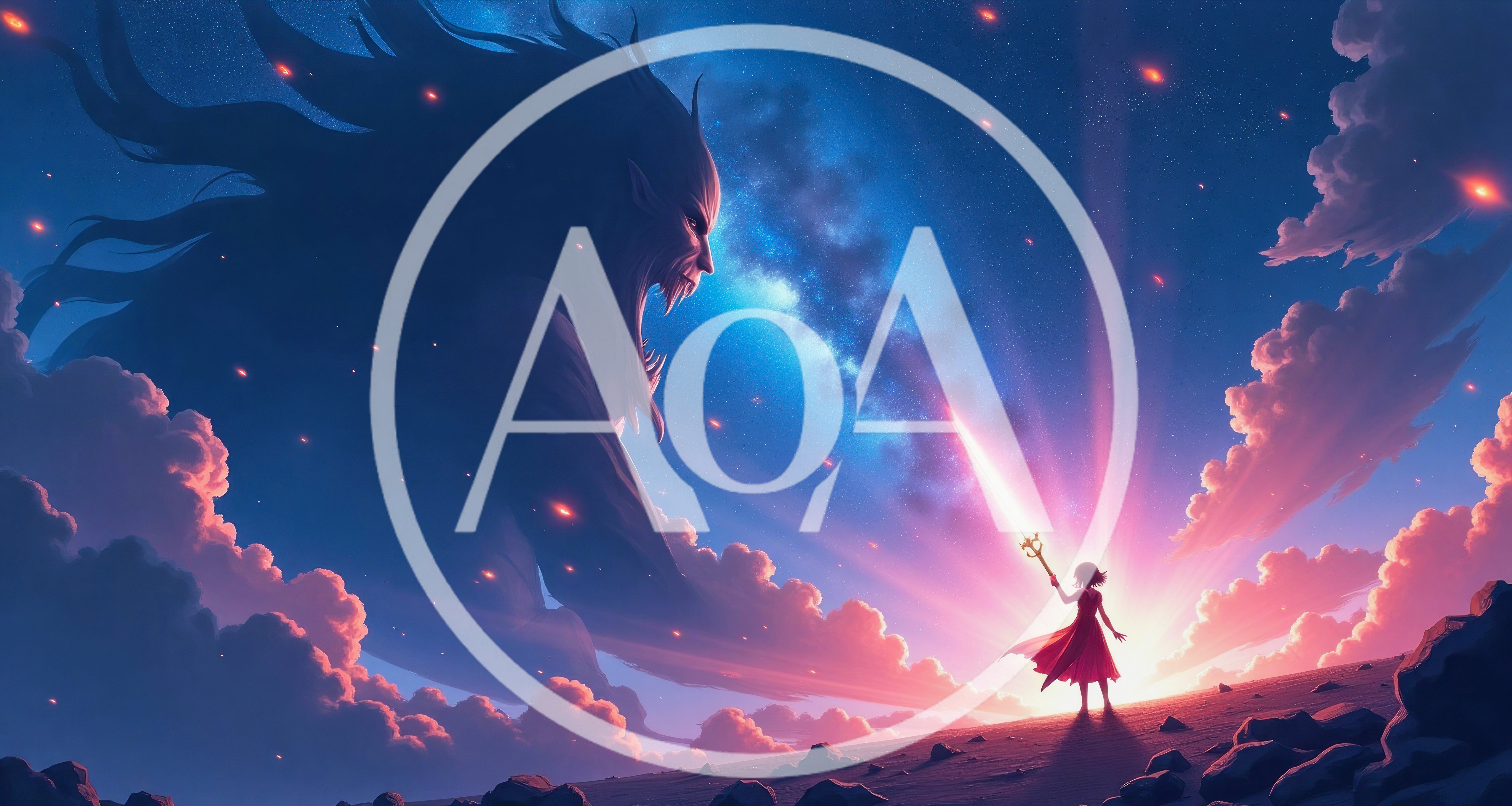 Fantasy Heroine Facing A Giant Shadow Monster