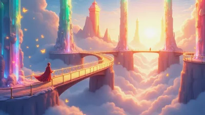 Fantasy Traveler Walking Across A Cloud Bridge