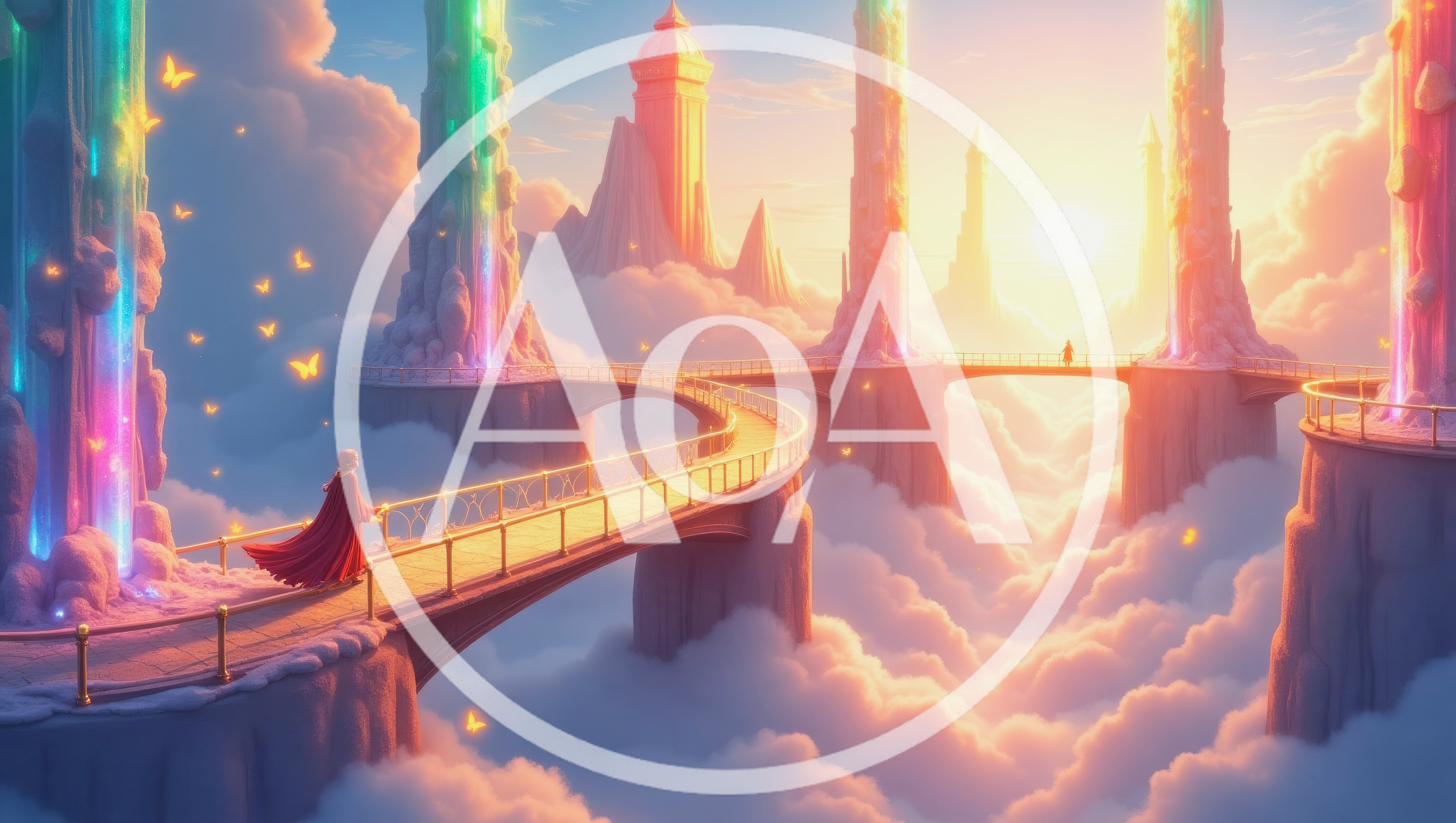 Fantasy Traveler Walking Across A Cloud Bridge