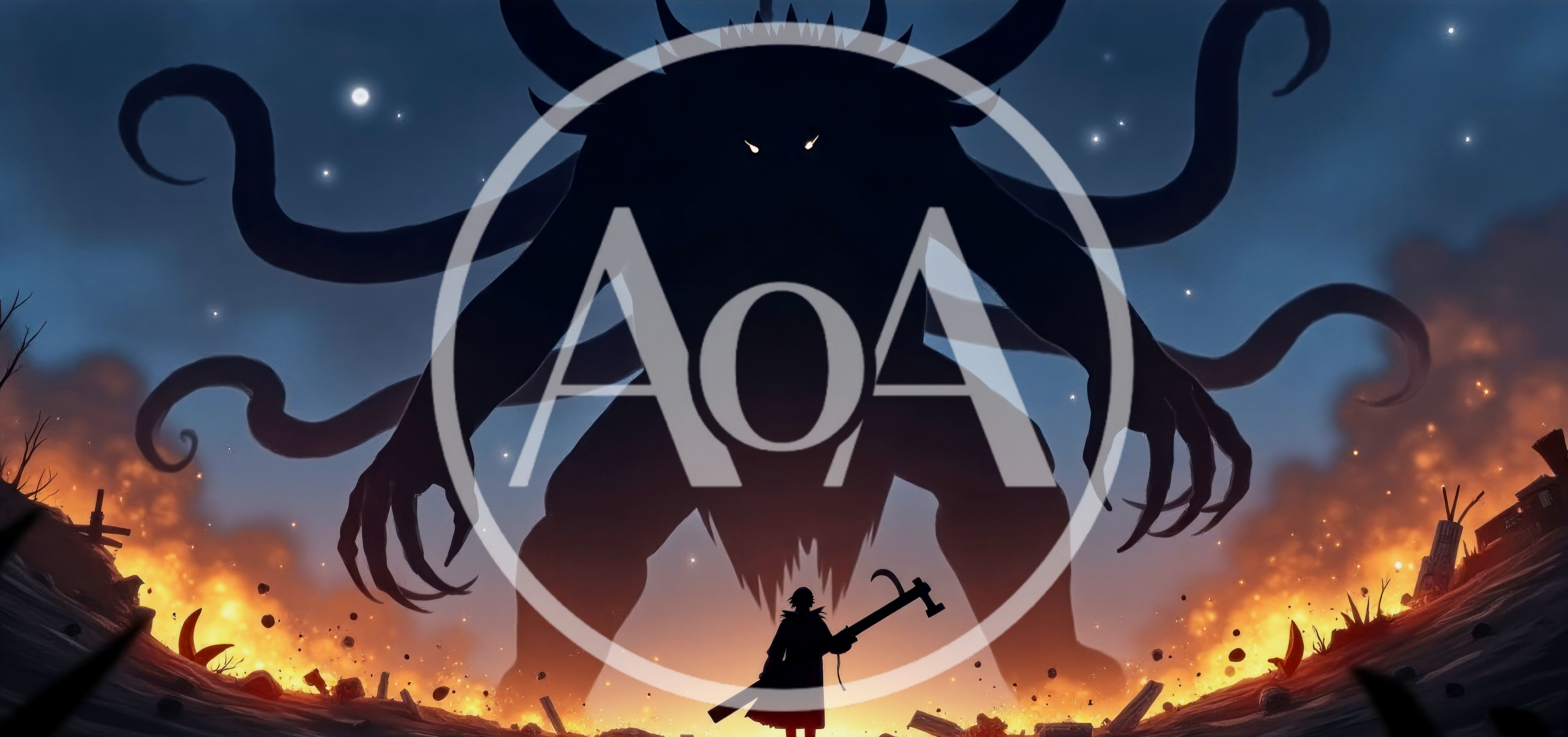 Silhouette Of A Warrior Facing A Giant Shadow Monster