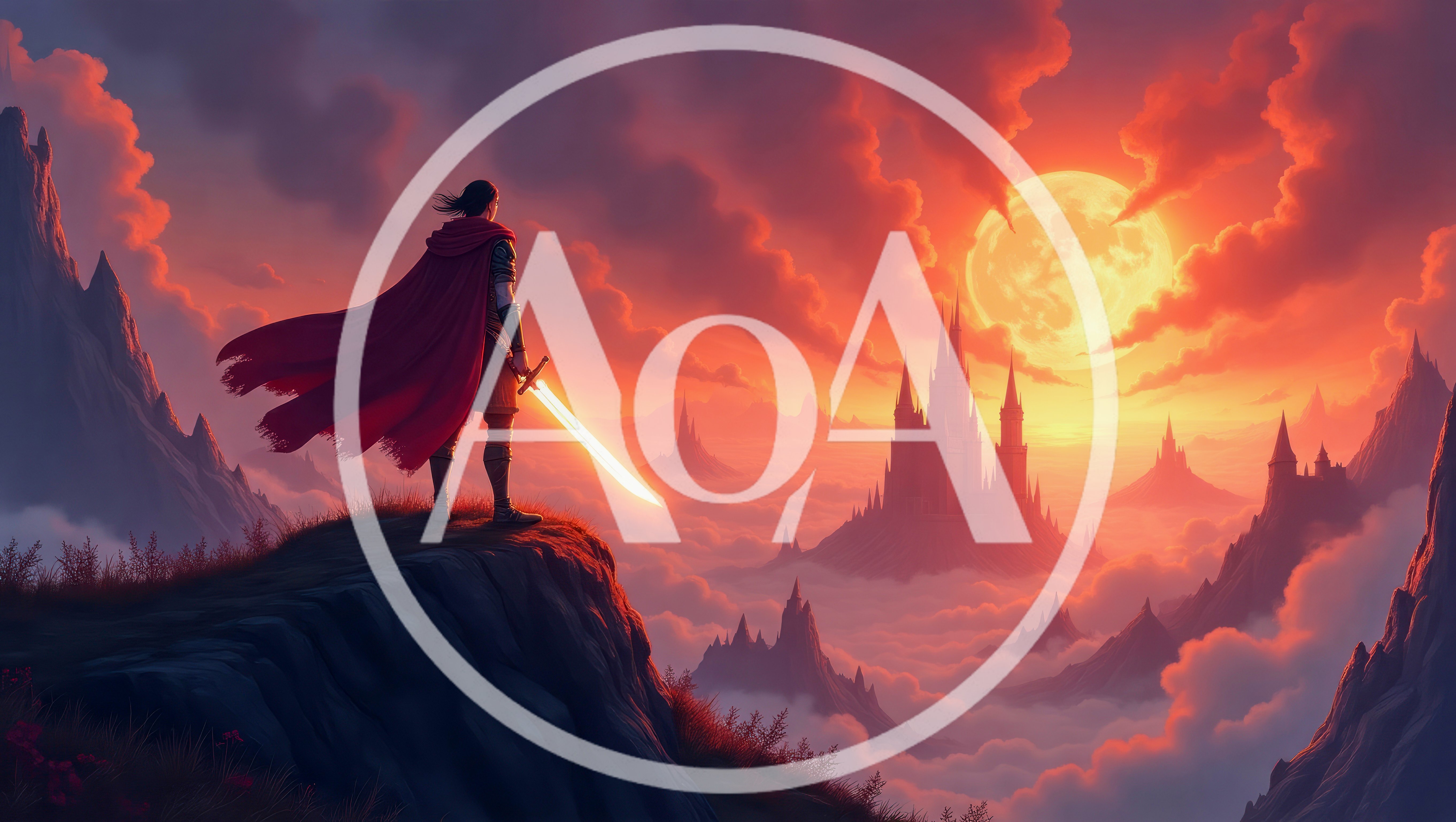 Warrior Standing On Cliff Overlooking Fantasy Castle