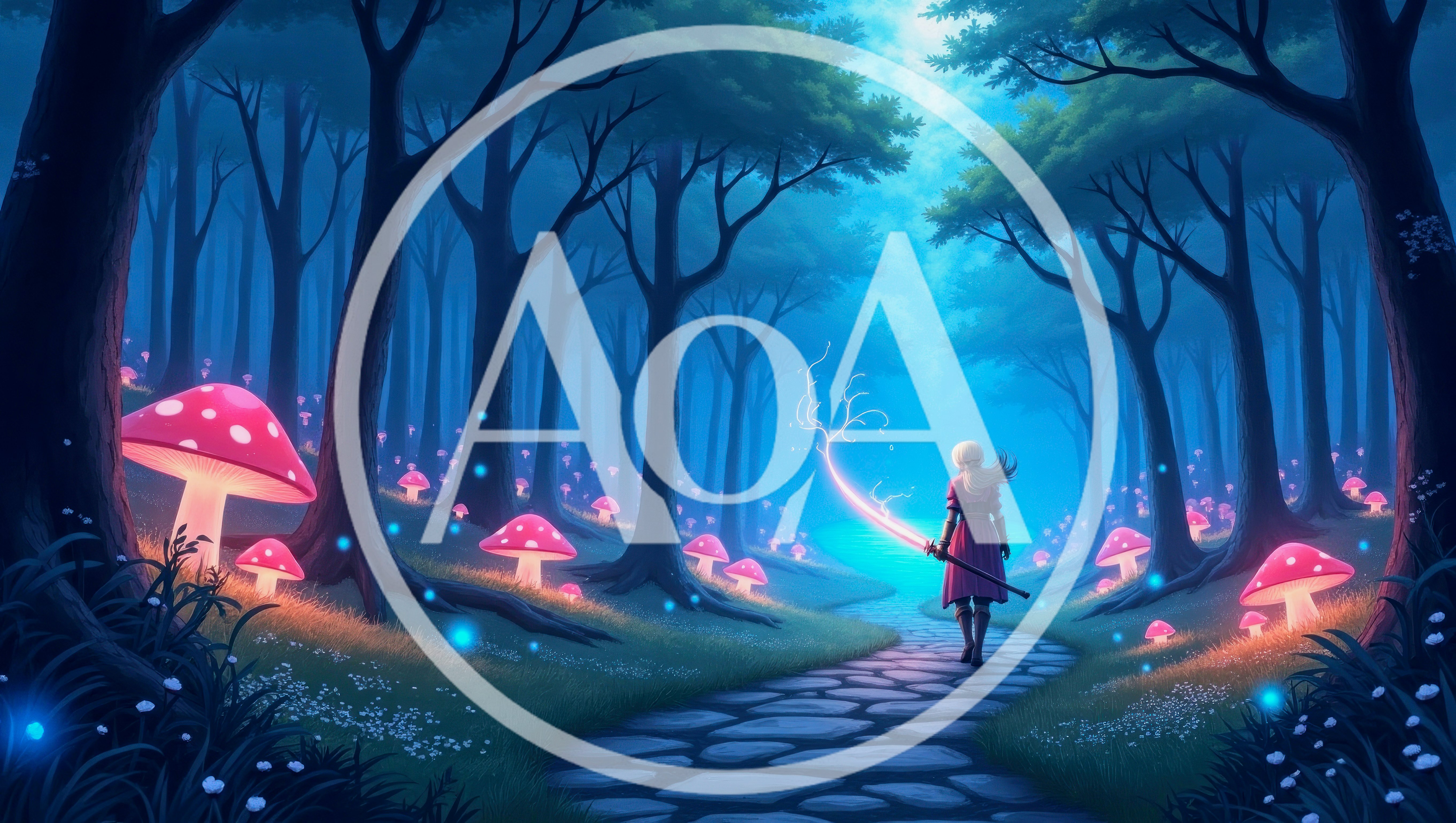 Fantasy Traveler Walking Through A Magical Glowing Mushroom Forest