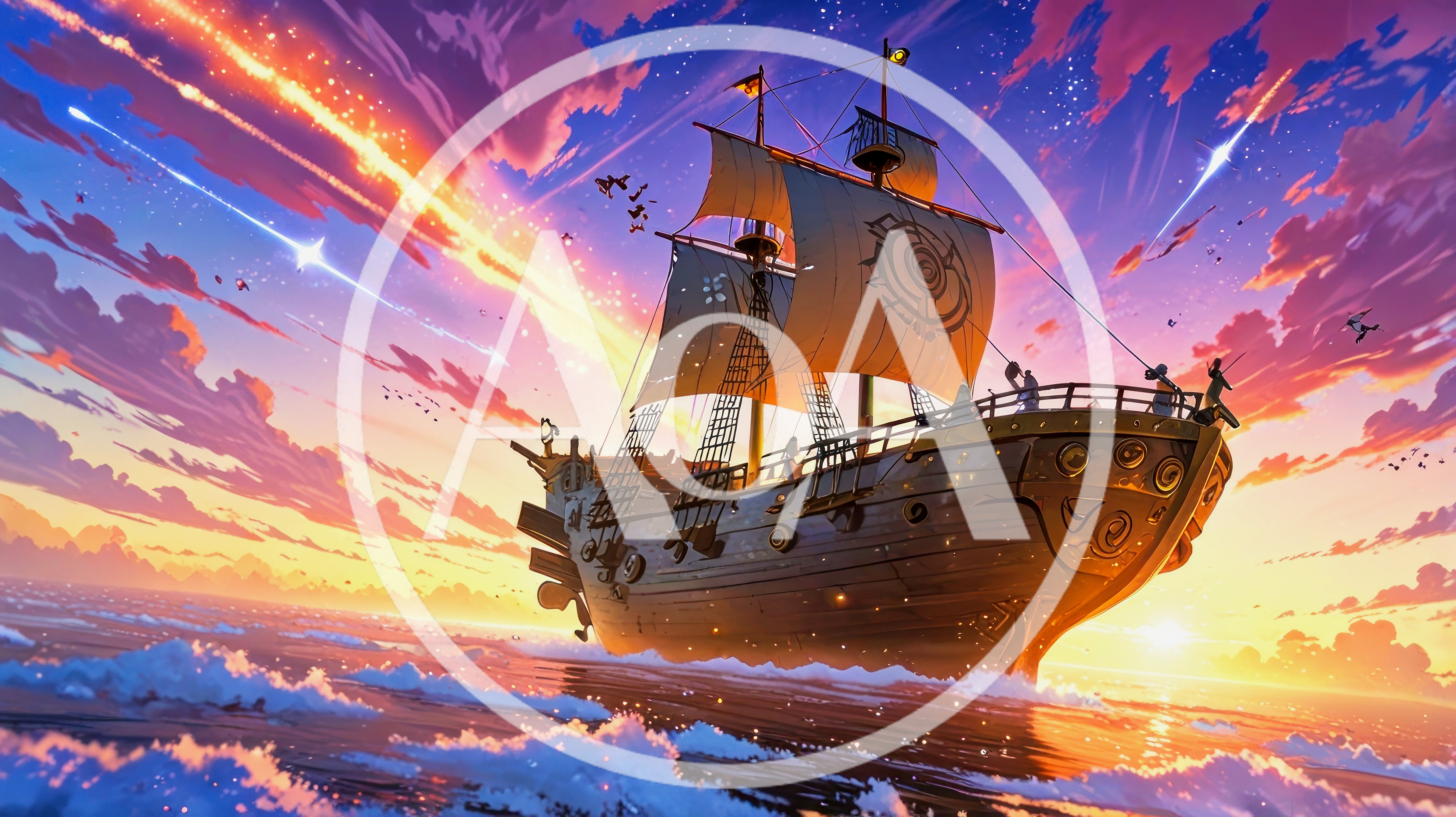 Fantasy Sailing Ship On A Magical Ocean Sunset