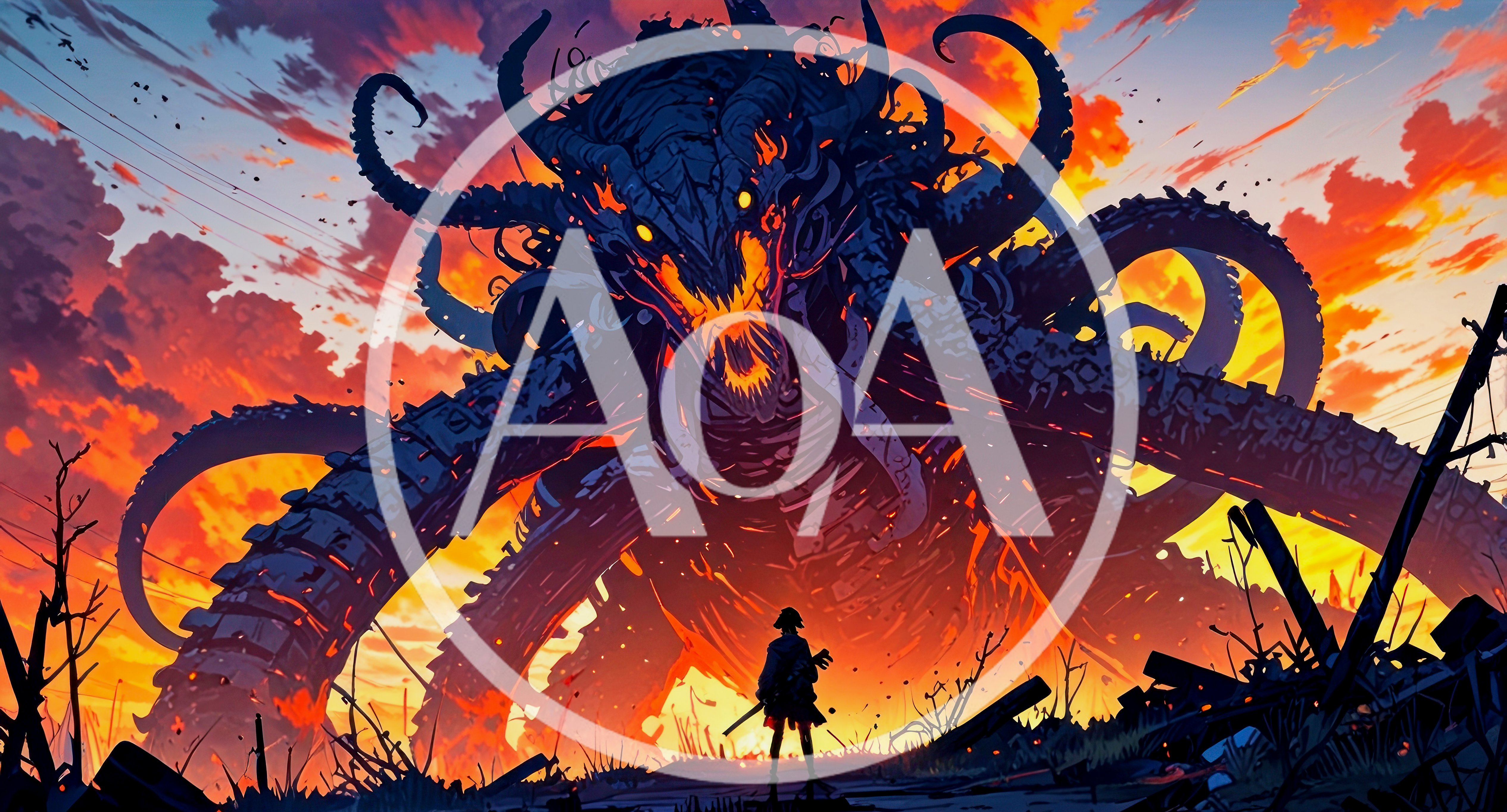 Giant Eldritch Monster Confronting A Lone Warrior