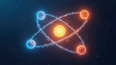Abstract 3D Atom Model With Glowing Particles