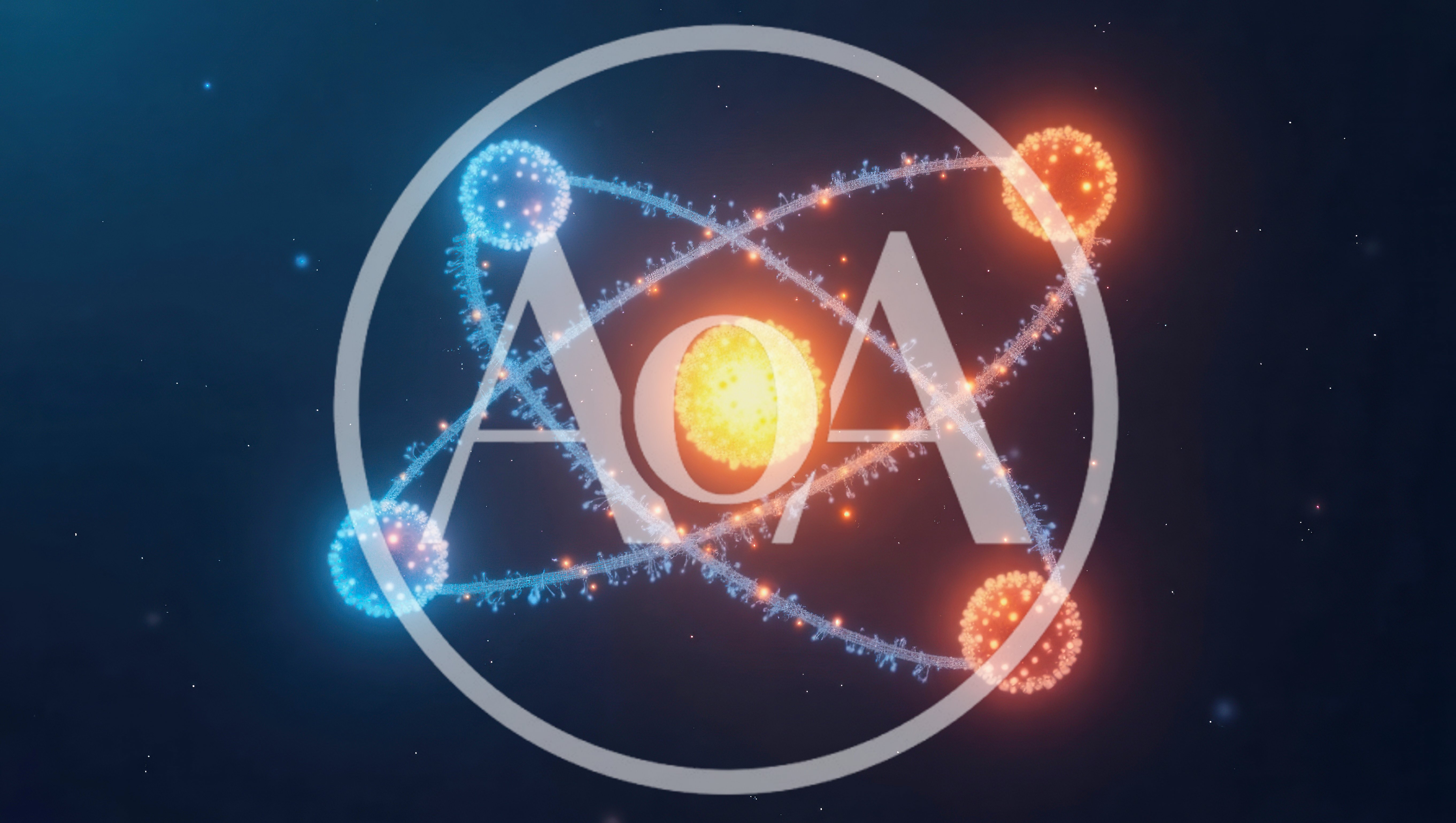 Abstract 3D Atom Model With Glowing Particles